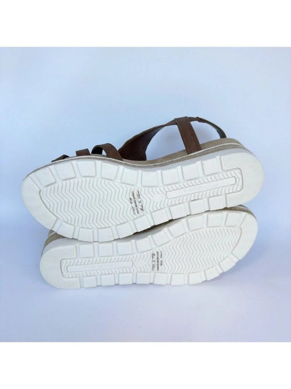 Easy Street Fran Wedge Sandals Tan Brown Pleather Shoes Size 8.5